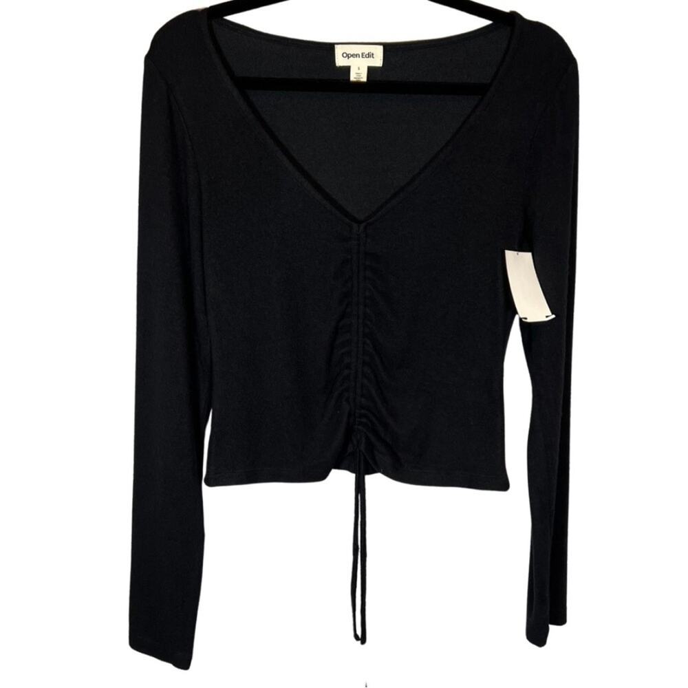 Open Edit Long Sleeve Ruched Knit Top, S, NWT